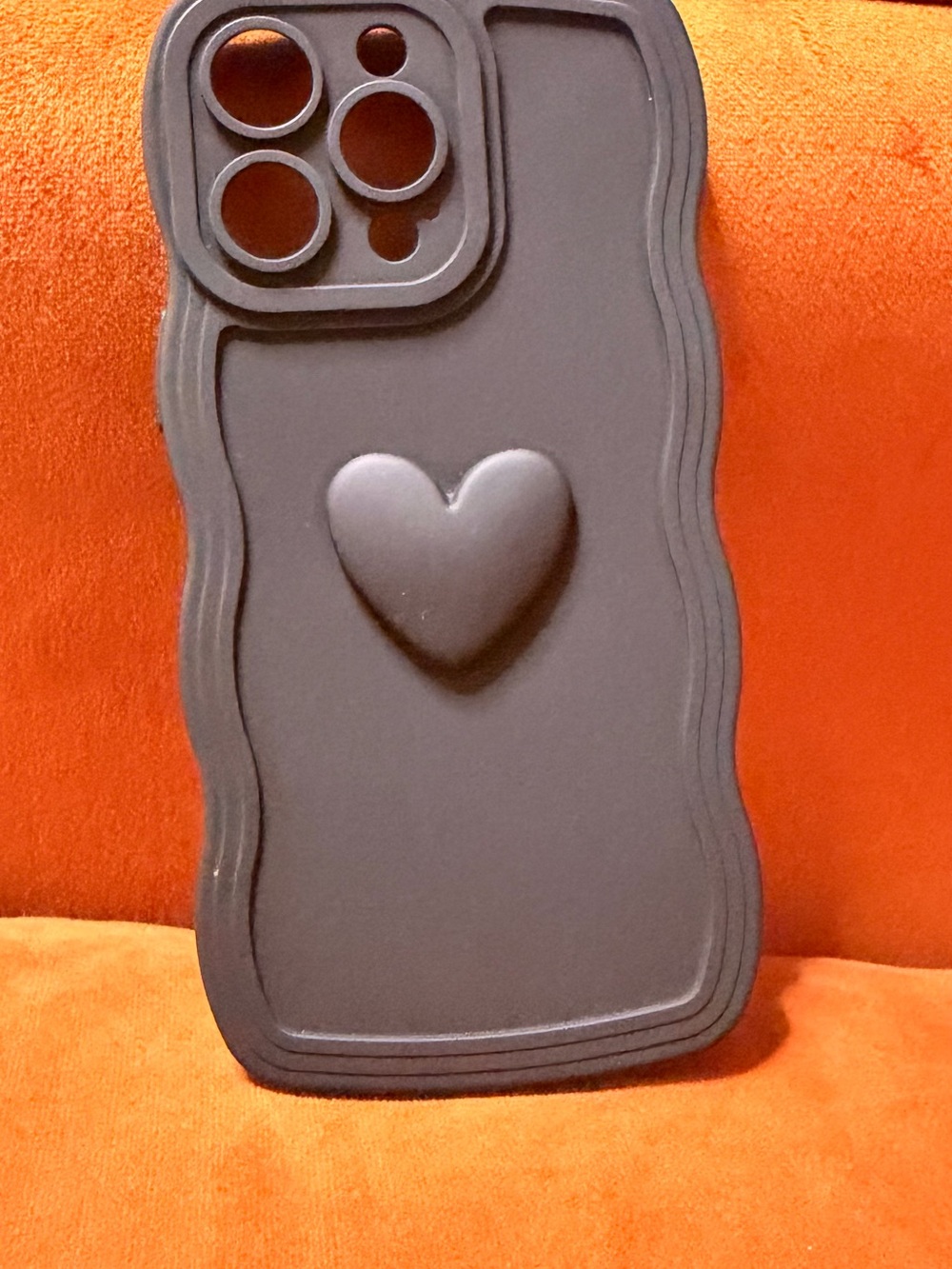 Black Silicone Phone Case with Raised Heart Accent
